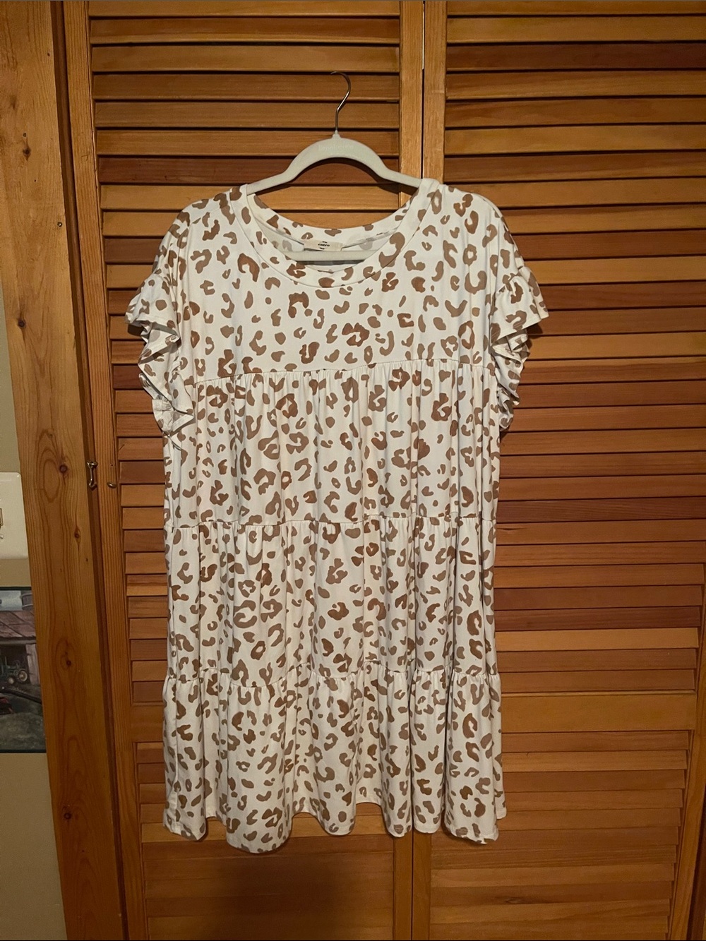 entro Cream and Brown Leopard Tiered Babydoll Dress